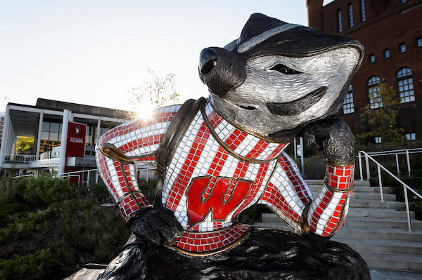 A statue of UW-Madison mascot Bucky Badger.