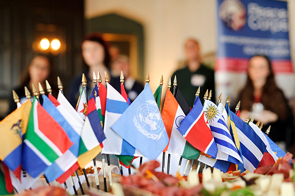 Miniature flags representing countries around the world.