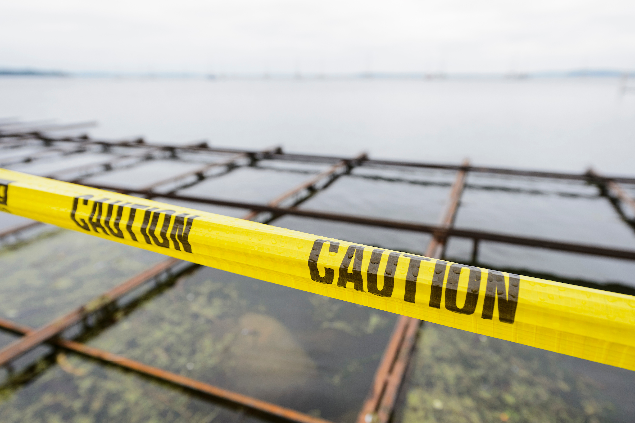Caution tape blocks off a closed dock at Lake Mendota